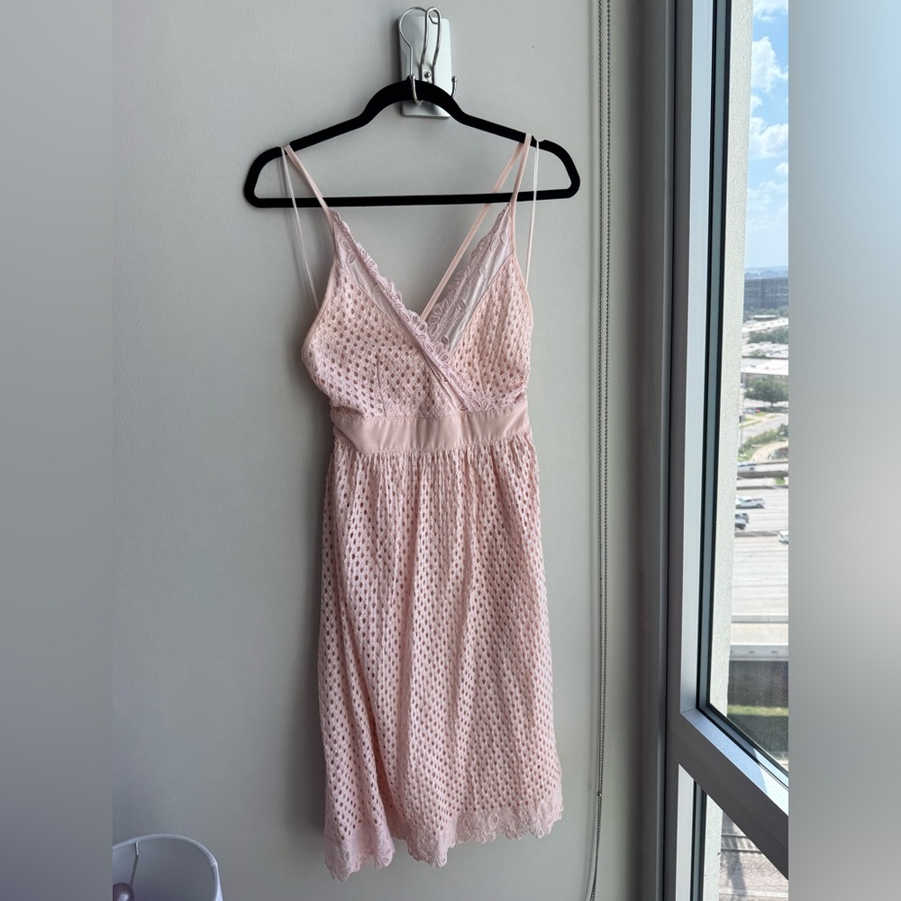 Pink Crochet Pattern Midi Dress